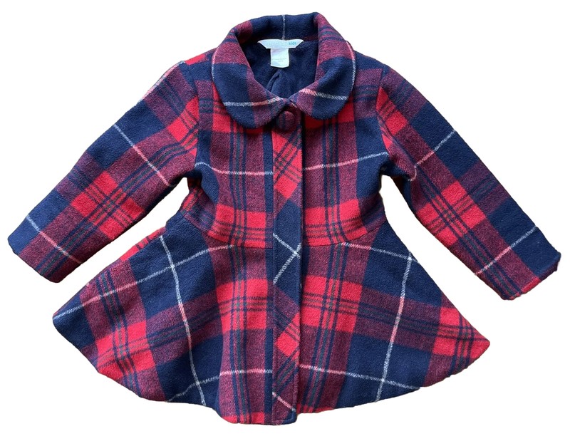 Girls 4-5Y Red Plaid Dressy Swing Coat