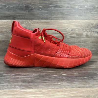 Under Armour C1N Trainer Sneakers Shoes Mens 8.5 Red Gold Cam Newton 