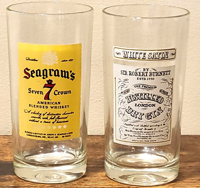 White Satin Sir Robert Burnett London Dry Gin And Seagram Seven 7 Crown Glasses