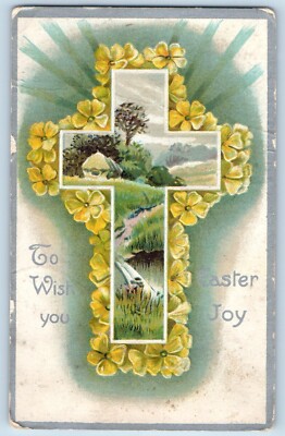 Mauston Wisconsin WI Postcard Easter Holy Cross Yellow Flowers Winsch Back 1916