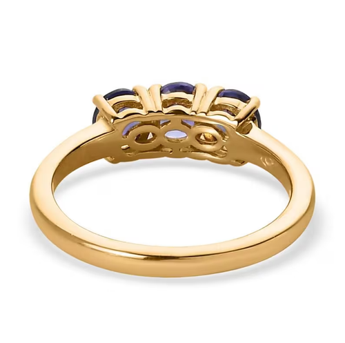 Tanzanite Trilogy Ring in Solid 14K yellow Gold Jewelry Ring Tanzanite Gems Ring - Picture 3 of 4