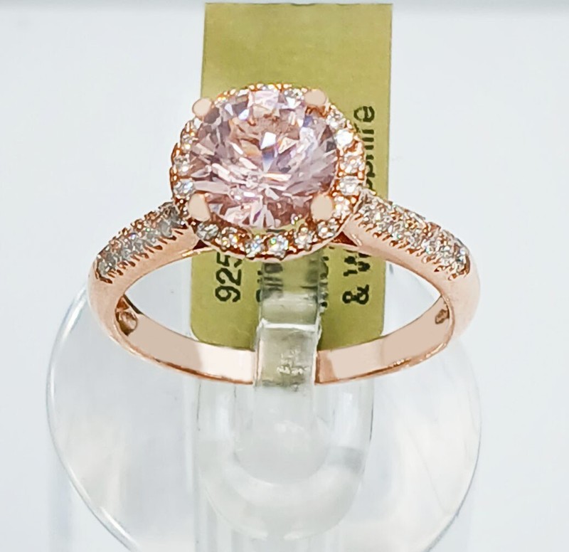 GENUINE 2.15 Ct MORGANITE & WHITE SAPPHIRERING .925 SILVER (Rose finish) - NWT