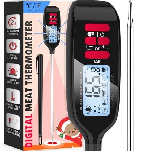 Meat Thermometer with Long Food Temperature Probe, Meat Thermometer - Black
