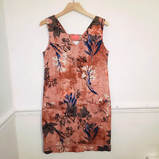 Next Womens Dress Pink Size UK 8 Linen Mix Blue Floral Shift Holiday Knee Length