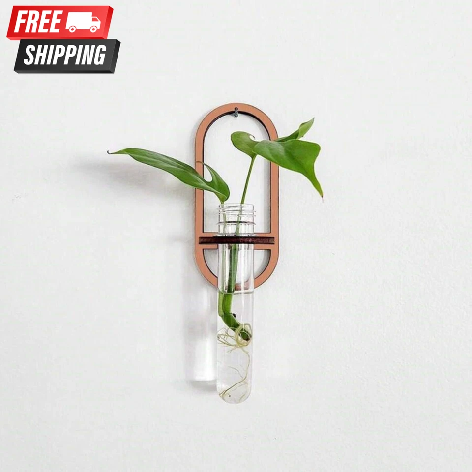 Maceta colgante de pared de propagación con soporte de madera y jarrón decoración de pared interior boho Foto 2 de 4