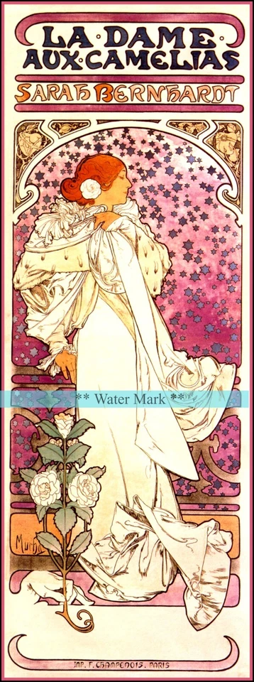 Póster impreso vintage de La Dame Camelias 1896 de Mucha estilo retro arte teatral Foto 4 de 4