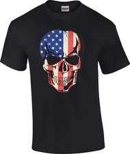 Men's American Flag Skull Black T-Shirt US Flag Skull Sizes S-6x