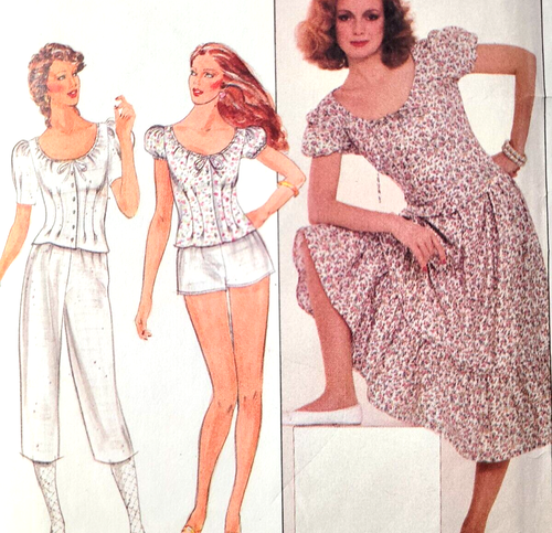 Vtg 1980 Butterick 4356 Sew Pattern Drawstring Neck Romantic Blouse Skirt Pants