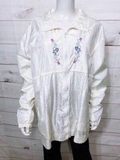 Adrian Delafield For Haband Womens Jacket Size 2x White Full Zip Flowers
