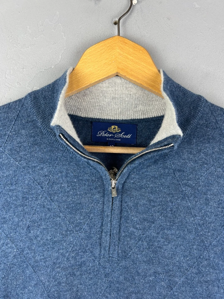 Peter Scott Herren Pullover Pulli blau Wolle & Angora 1/4 Zip Größe 42 - Bild 2 von 4