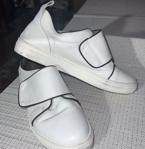 Barneys New York , Strap ,Leather White Sneakers Sz 41/US 11,made Italy - Picture 3 of 11