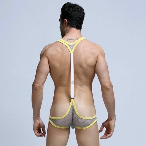 Mens Sheer Mesh Fishnet Bodysuit Mankini Underwear Sexy Jockstrap Lingerie Comfy - Bild 6 von 18