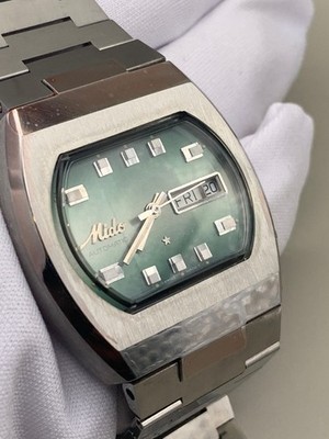 Vintage Mido Multi Star Automatic Green Dial Cushion Case Swiss Made 1970s
