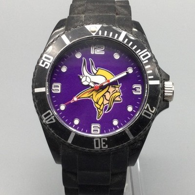 Minnisota Vikings NFL Mens Watch 42mm Sparo Dial Black Rubber Strap New Battery
