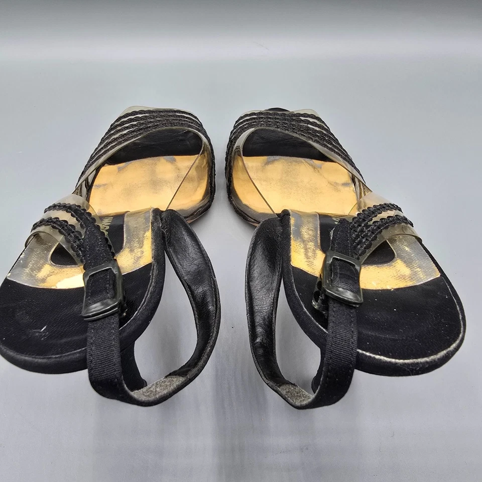 Tacones de aguja John Jerro vintage de los años 60 de vinilo transparente y negro con tira trasera (8,5 AA) Foto 4 de 4