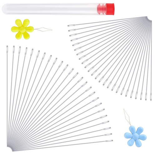 50 Pcs Beading Needles, 2 Sizes Seed Beads Needle Extra Fine Thin Beading Nee...