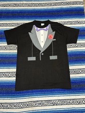 Vintage Ocean Wave 80's 90's Tuxedo Black T Shirt L Made in USA Heavy LA Prints