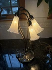 Tiffany Style Lily Pad 3 Light Lamp. Bronze W/ White Glass Shades. Vintage