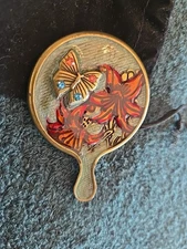 Vintage Jay Strongwater Signed Butterfly Flower Enamel Miniature  Mirror In Bag