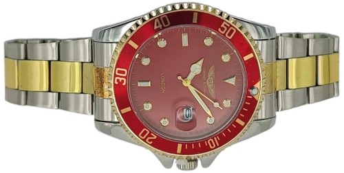 Silber & Gold Uhr rotes Zifferblatt Herren Mode Metallband Datum Analog Quarzuhr - Bild 9 von 12