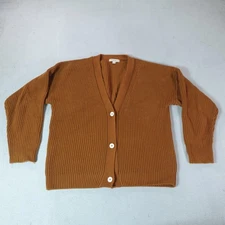 Tradlands Cardigan Sweater Womens Large Brown Rib Knit Button Front Grandma Core