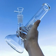 10" Clear Glass Bong Water Pipe Smoking Hand Hookah Shisha W/ 14mm Bowl