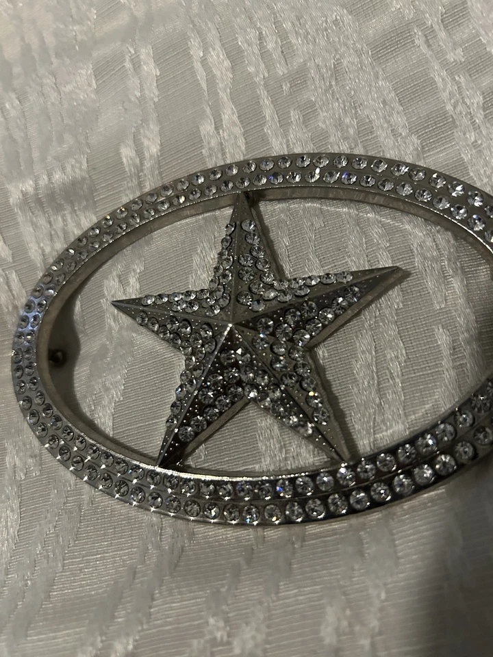 Hebilla de cinturón estrella solitaria Texas jefe sheriff insignia metal plateado rodeo occidental ovalado Foto 2 de 4