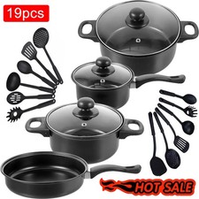 19pcs Cookware Set Pan Pot Non Stick Saucepans Frying Pan Cookware Set Glass Lid