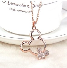 Mickey Mouse Ears Crystal Pendant Necklace 18K Rose Gold Plated