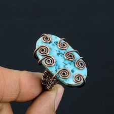 Tibetan Turquoise Gemstone Copper Wire Wrap Jewelry Ring Size 6.5 X-Mas Gift p21