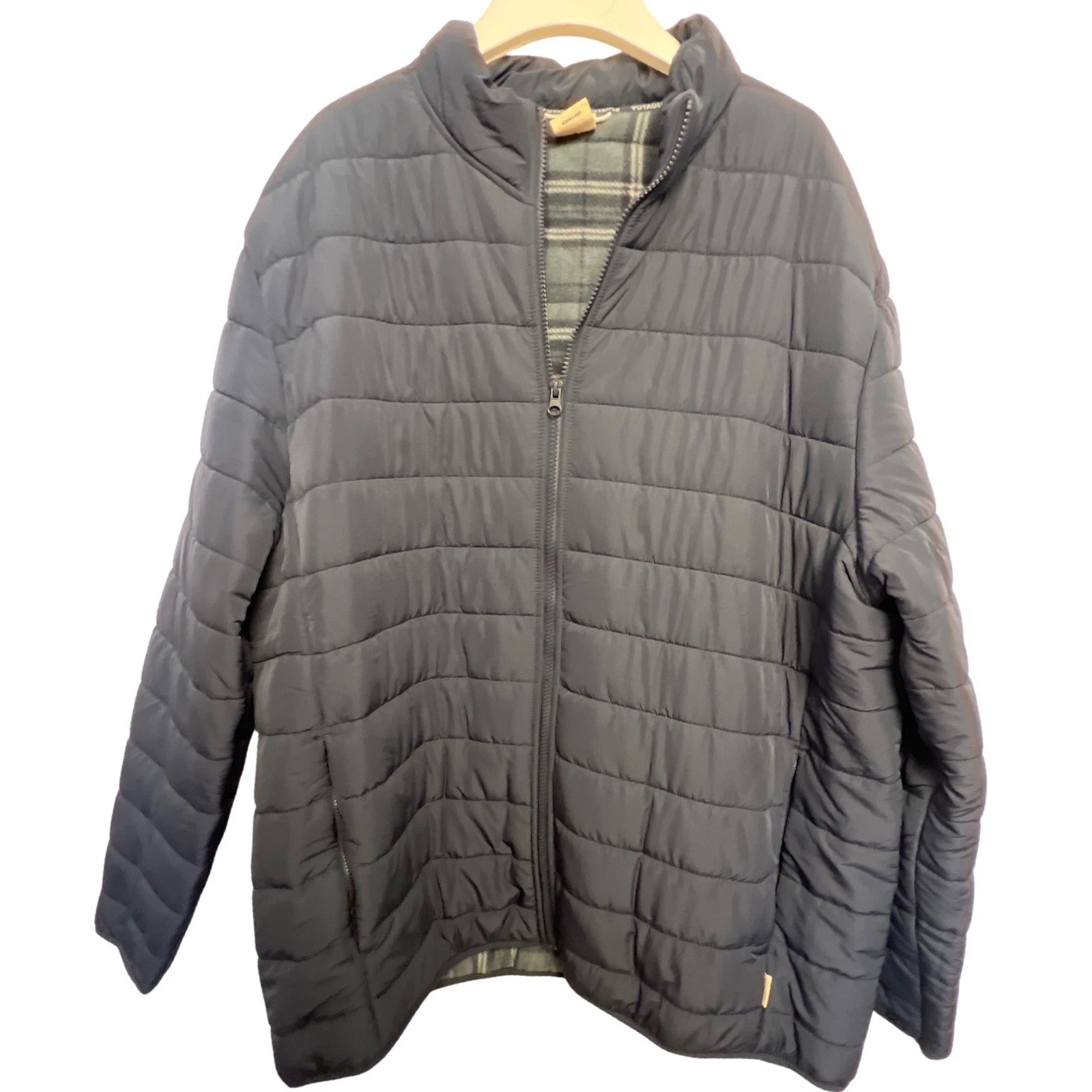 Voyager Quilted Puffer Jacket Navy Plaid Lined Full Zip Mens XXL Winter Ski Snow