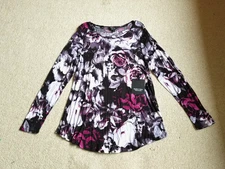 NWT Womens Top-SIMPLY VERA-VERA WANG-black/purple floral rayon knit tunic ls-M