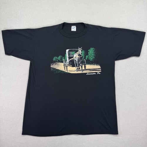 Vintage 80s Velva Sheen Shirt Mens XL Lancaster PA Horse Buggy Made USA Thin Tee