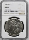 1889 CC $1 Morgan Silver Dollar NGC MS63 Rare Coin - Pop 72!!! $60k Price Guide