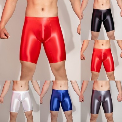 Glanz Leggings Herren Sport Gym Shorts eng anliegend Unterwäsche einfarbig