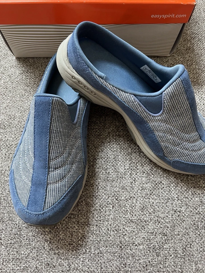 Easy Spirit Traveltime Women's 8WW  Blue Leather Pattern Comfort Clog Mule - Изображение 2 из 4