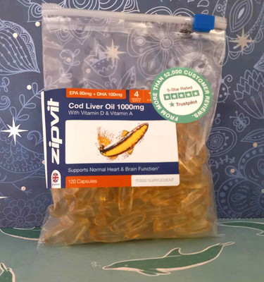 ZIPVIT LEBERTRAN 1000MG MIT VITAMIN D & A EPA DHA 120 KAPSELN NACHFÜLLER