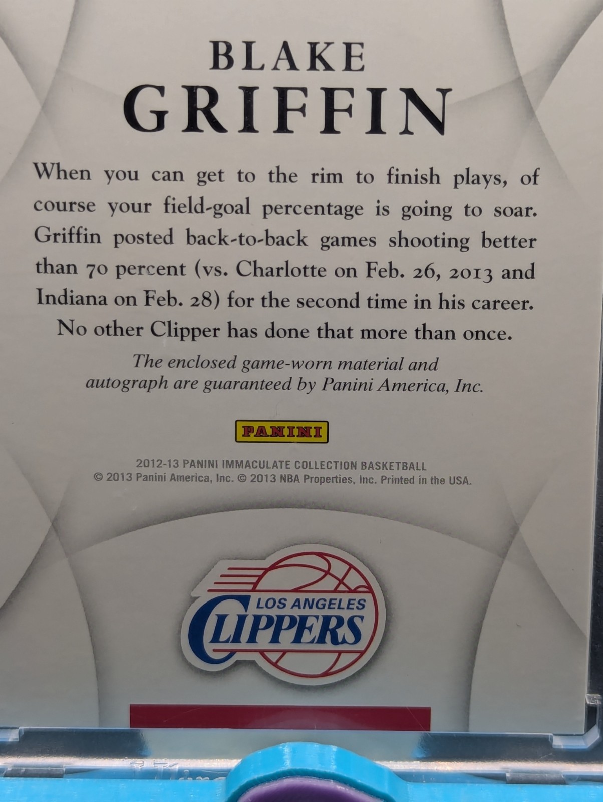 2012-13 Panini Immaculate Blake Griffin Game Used Patch Auto /100 1st Year Immac view 4