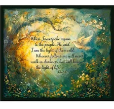 Light of the World Dove Bible Verse John 8:12 36x44 Large Cotton Fabric Panel