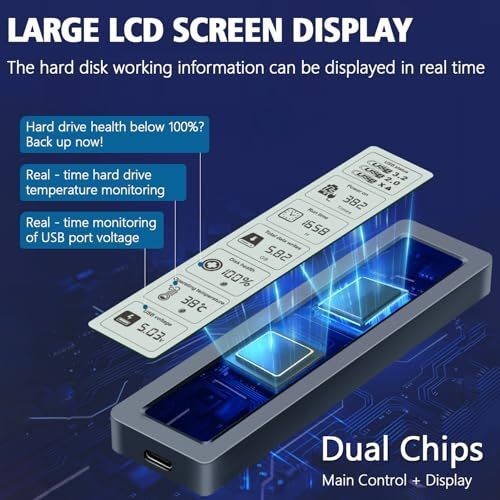 Smart M.2 NVMe PCIe SSD Enclosure LCD USB 3.2 LCD Screen Type-C Hard Drive case - Picture 4 of 11