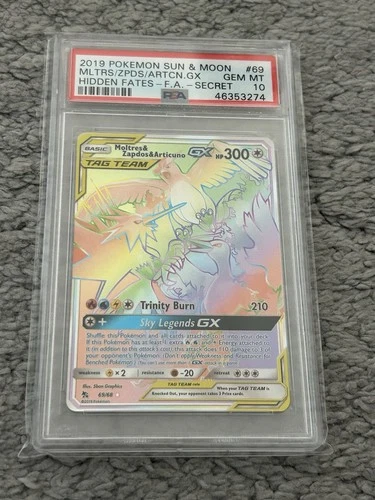 Pokémon TCG Moltres & Zapdos & Articuno GX Hidden Fates 69/68 PSA 10