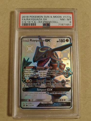 2018 POKEMON SUN & MOON CELESTIAL STORM #177a FA/RAYQUAZA GX PSA 8 NM-MT