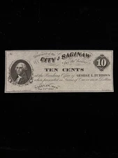 1862 10c George Burrows City Of SAGINAW Michigan Civil War Era Obsolete BankNote
