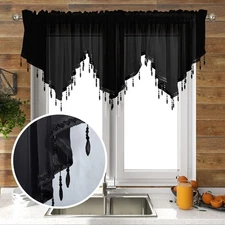 3 Piece Beaded Triangle Sheer Valance Curtains for Windows Kitchen Living Roo...