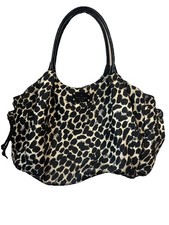 Kate Spade NY Classic Nylon Stevie Leopard Print Black Ivory Diaper Bag Tote Big