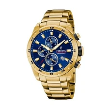 Festina F20541/2 Chrono Sport Men's Watch – Gold Stainless Steel, Blue Dial, 45m