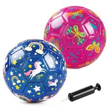 Soccer Ball 2 Pack Cartoon Ball with Pump Size 2 Blue Unicorn Pink Butterfly