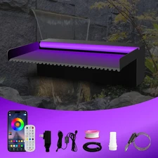 Pool Waterfall Spillway Stainless Steel Pond Fountain, APP Control Colorful LED 