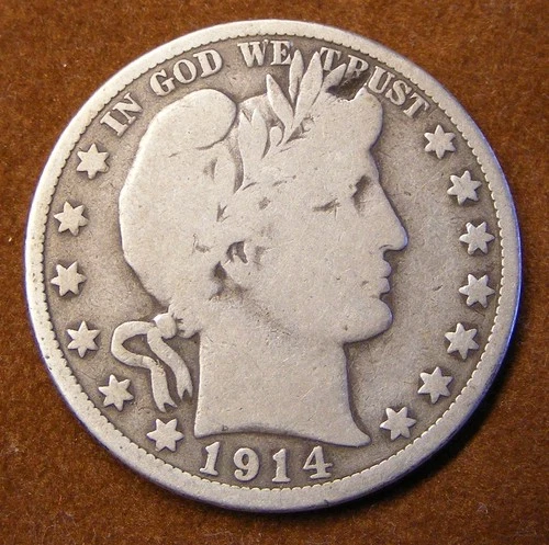 1914 Barber Silver Half - Key Date - 124,230 Mintage