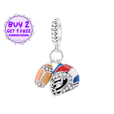 American Football Charm For Bracelet, Football Helmet and Ball Charm